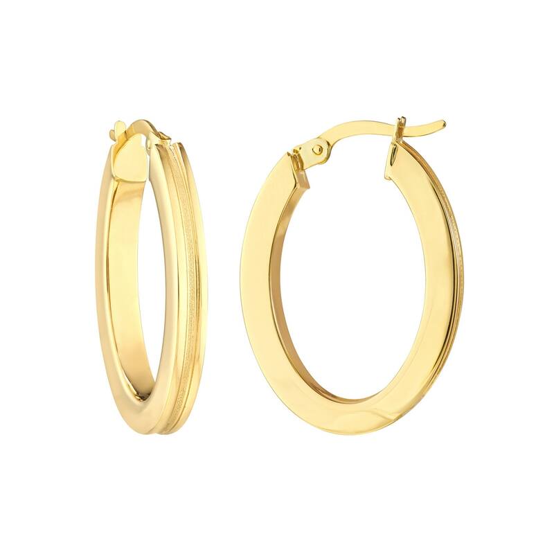 Curata 10k Yellow Gold 20x3mm Grooved Design Oval Hoop Earrings