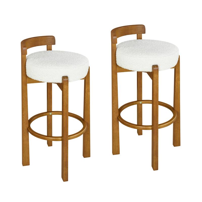 Roomfitters Elise Indoor Low Back Wooden Barstools with Ivory Upholstery, Set of 2 - Set of 2