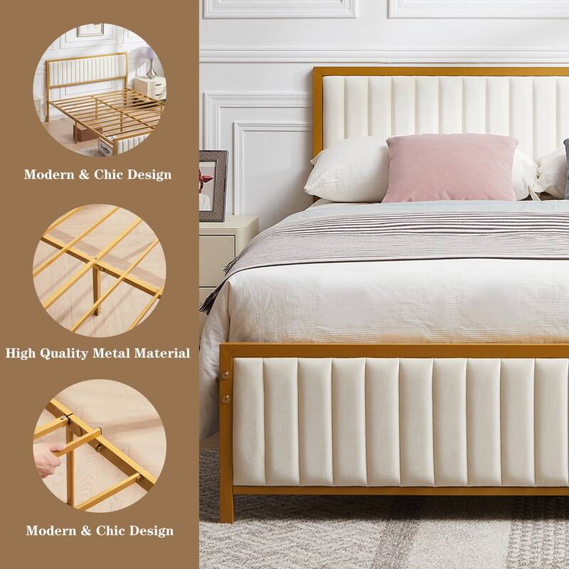 Javlergo Bed Frames with Upholstered Tufted Headboard and Footboard, Heavy Duty Steel Slats Platform, No Box Spring Needed