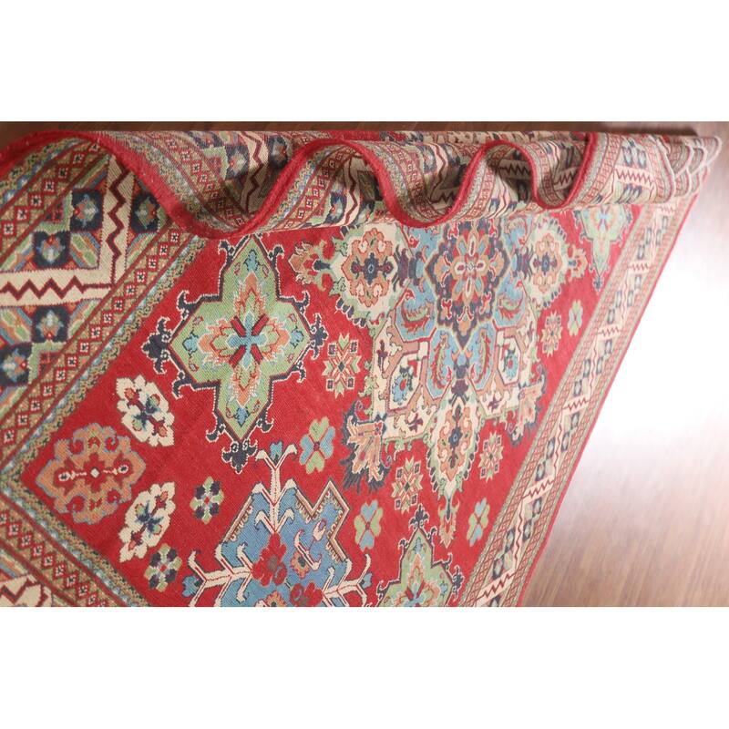 Hand Knotted Oriental 100% Wool Carpet Traditional Geometric Red Kazak Area Rug - 9' 10'' X 6' 5''