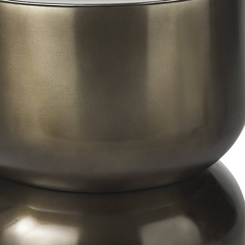 HomeRoots 20" Antiqued Gold Iron Round Cinched Drum End Table - 17.00 in. x 20.00 in. x 17.00 in.