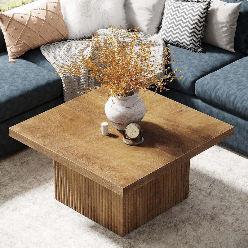 Square Coffee Table, 31.5-Inch Wooden Coffee Tables for Living Room, Vintage Brown Large Center Table