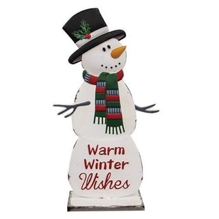 Warm Winter Wishes Snowman Metal Figurine for Holiday Decor - 5” L x 9.25” W x 17.50” H 