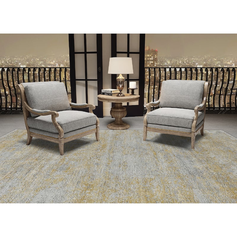 Zenith Kemsey Modern & Contemporary Abstract Hand-Knotted Area Rug - 10' x 14' - Gold
