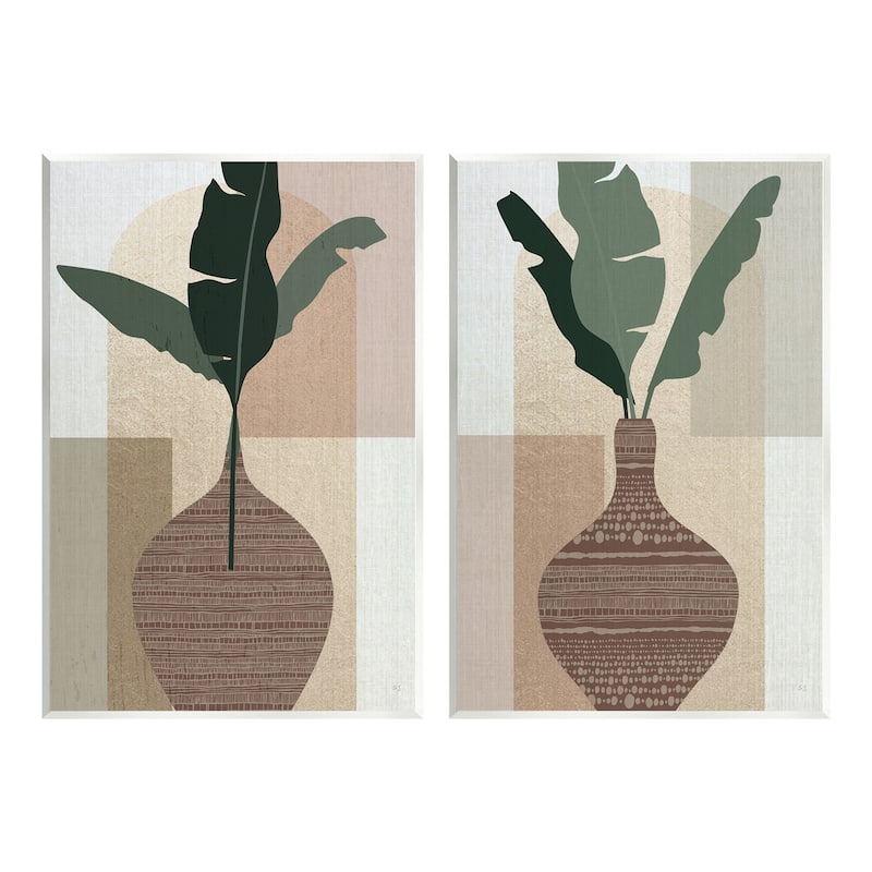Stupell Boho Geometric Plant Vases 2 Piece Wall Plaque Art set Design by Susan Jill - 10 x 15