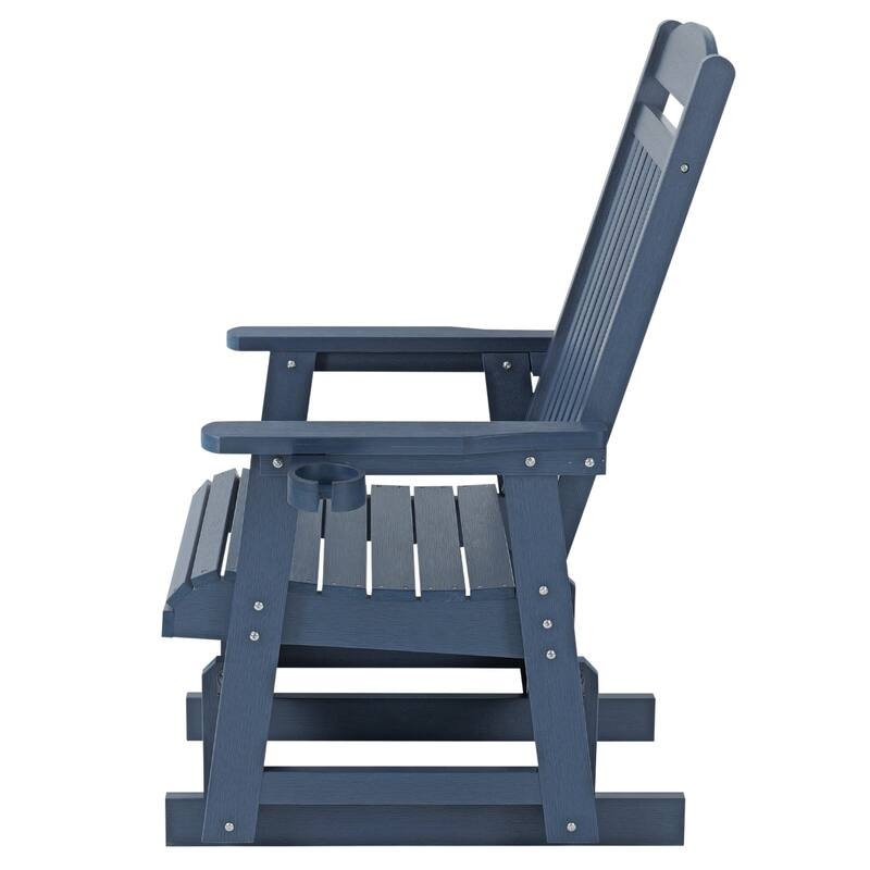 Poly Lumber Patio Glider for One Person with Cup Holders, HIPS Material, All-Weather Resistant