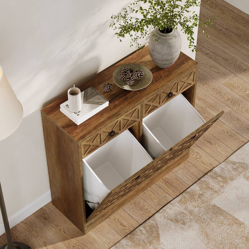Kitchen Wooden Double Tilt Out Trash Can Cabinet with 2-drawer