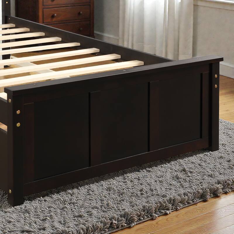 Twin Size Platform Bed with Trundle, Solid Wood Frame, Space-Saving Design, Pine & MDF Construction, No Box Spring Needed