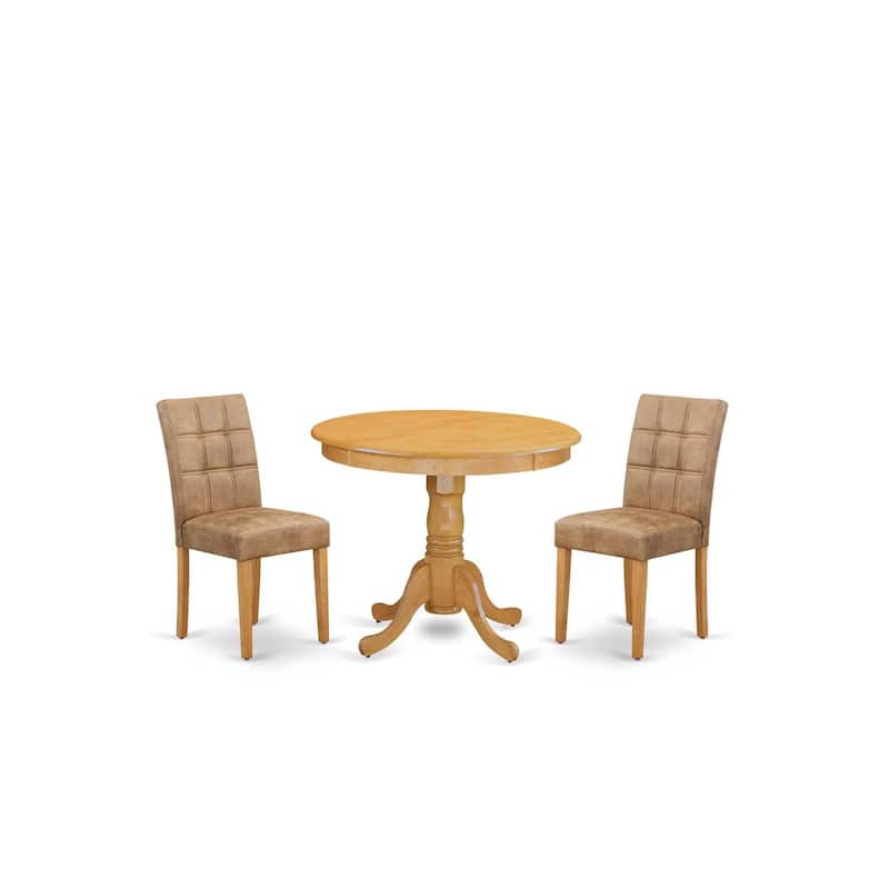 Round Dining Table Set with 2 Chairs - Modern Oak Dining Room Table Set