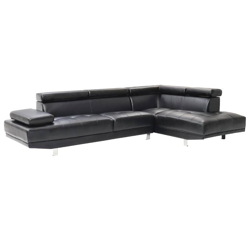 Adjustable Faux Leather L Shape Sectional Sofa - 109" - Black