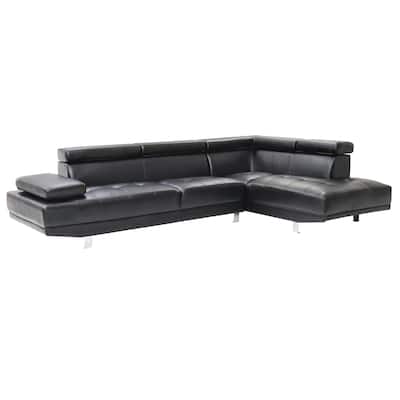 Adjustable Faux Leather L Shape Sectional Sofa - 109" - Black