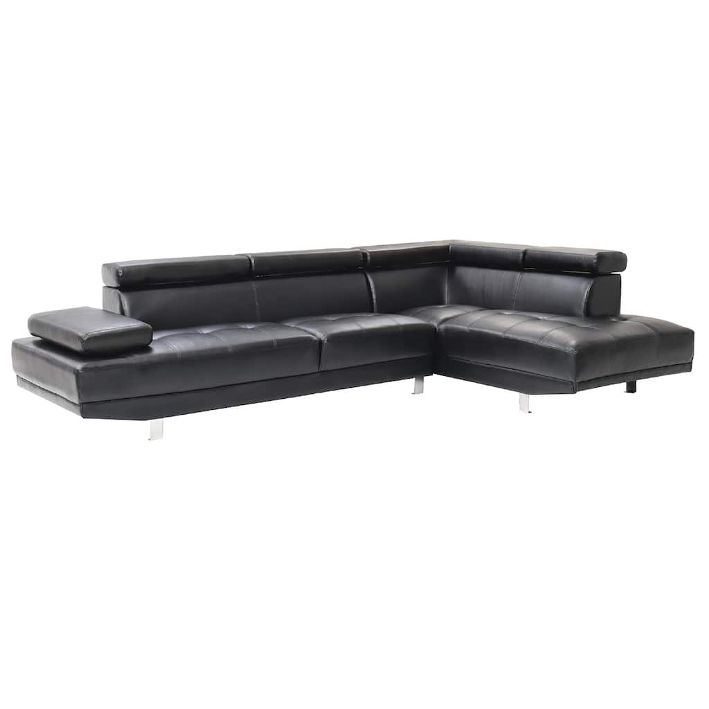 Adjustable Faux Leather L Shape Sectional Sofa - 109" - Black