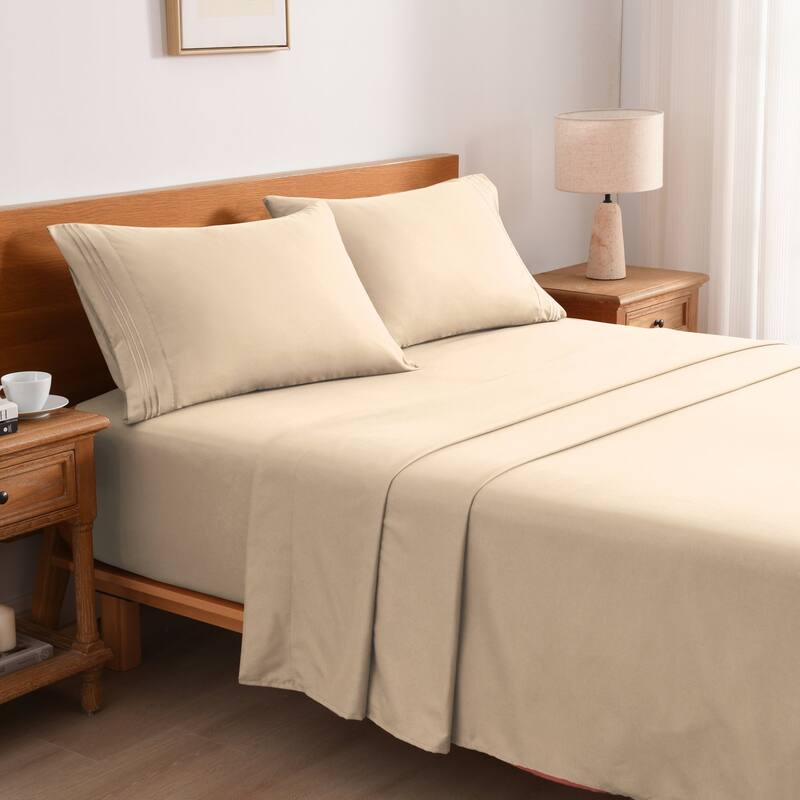 3/4 Pcs Soft Solid & Embroidery Bed Sheets Set