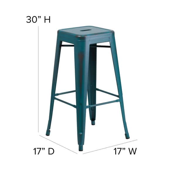 dimension image slide 5 of 9, 4 Pack 30"H Backless Distressed Metal Indoor-Outdoor Barstool