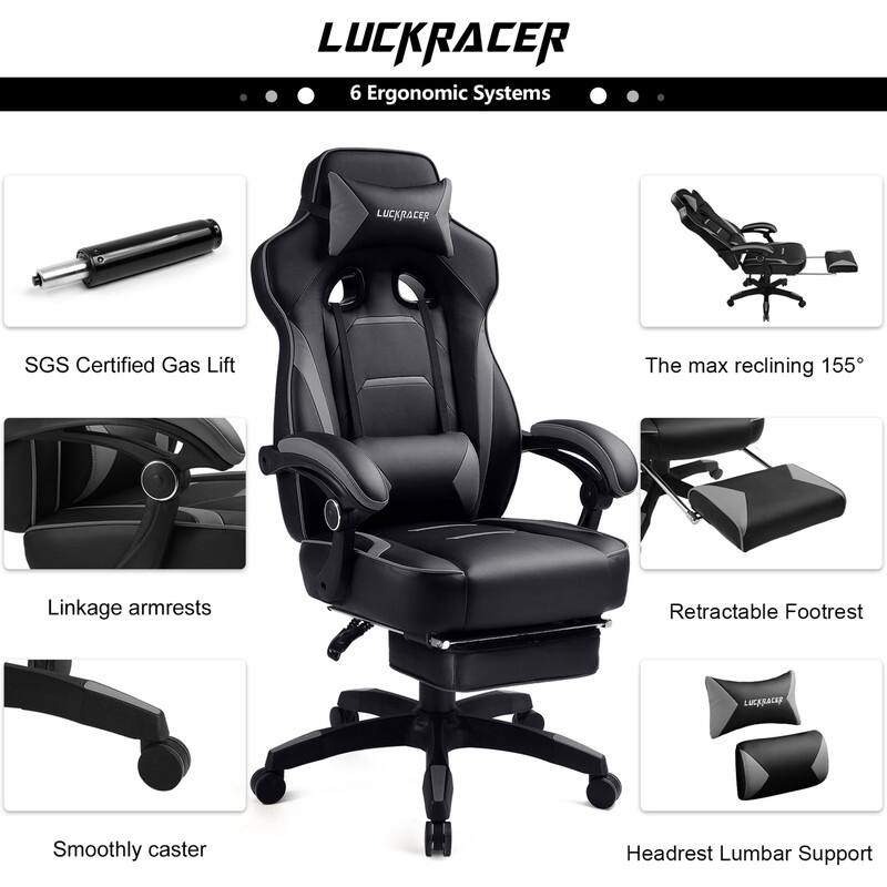 Gaming Chair with Footrest Pu Leather High Back Racing Style E-Sports Gamer Chairs