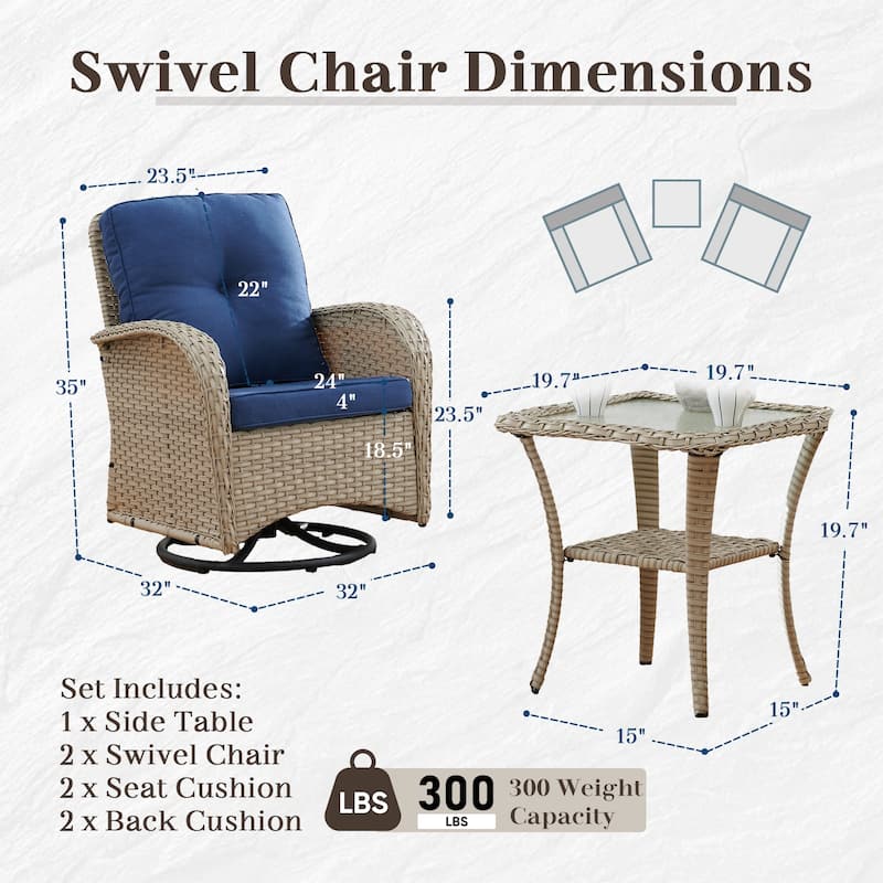 Outdoor Gliders Chair with Side Table Grey-Blue - Light Grey