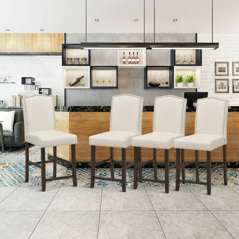 Gymax Set of 4 Fabric Barstools Nail Head Trim Counter Height Dining - See Details