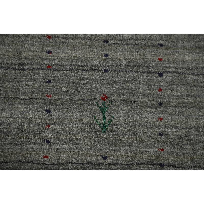 Grey Tribal Gabbeh Area Rug Hand-Knotted Wool Carpet - 8'2"x 9'9"