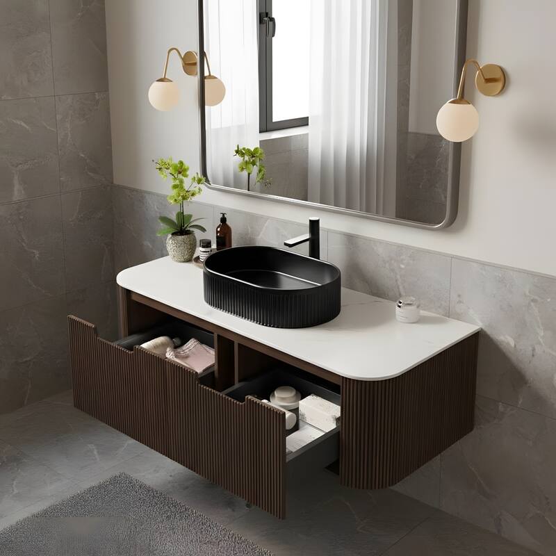Wall Mounted Bathroom Vanity with Black Oval Ceramic Basin
