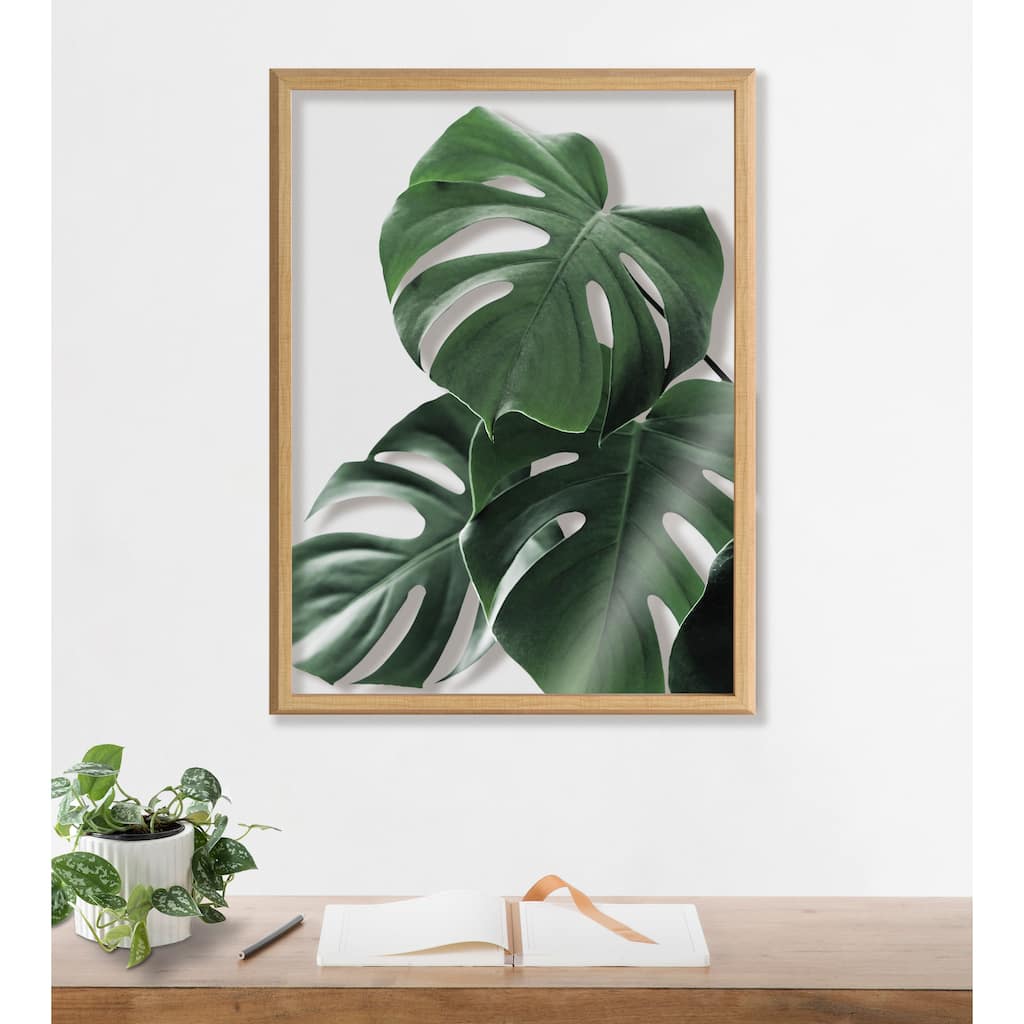 Kate and Laurel Blake Monstera Leaves Printed Glass by Amy Peterson