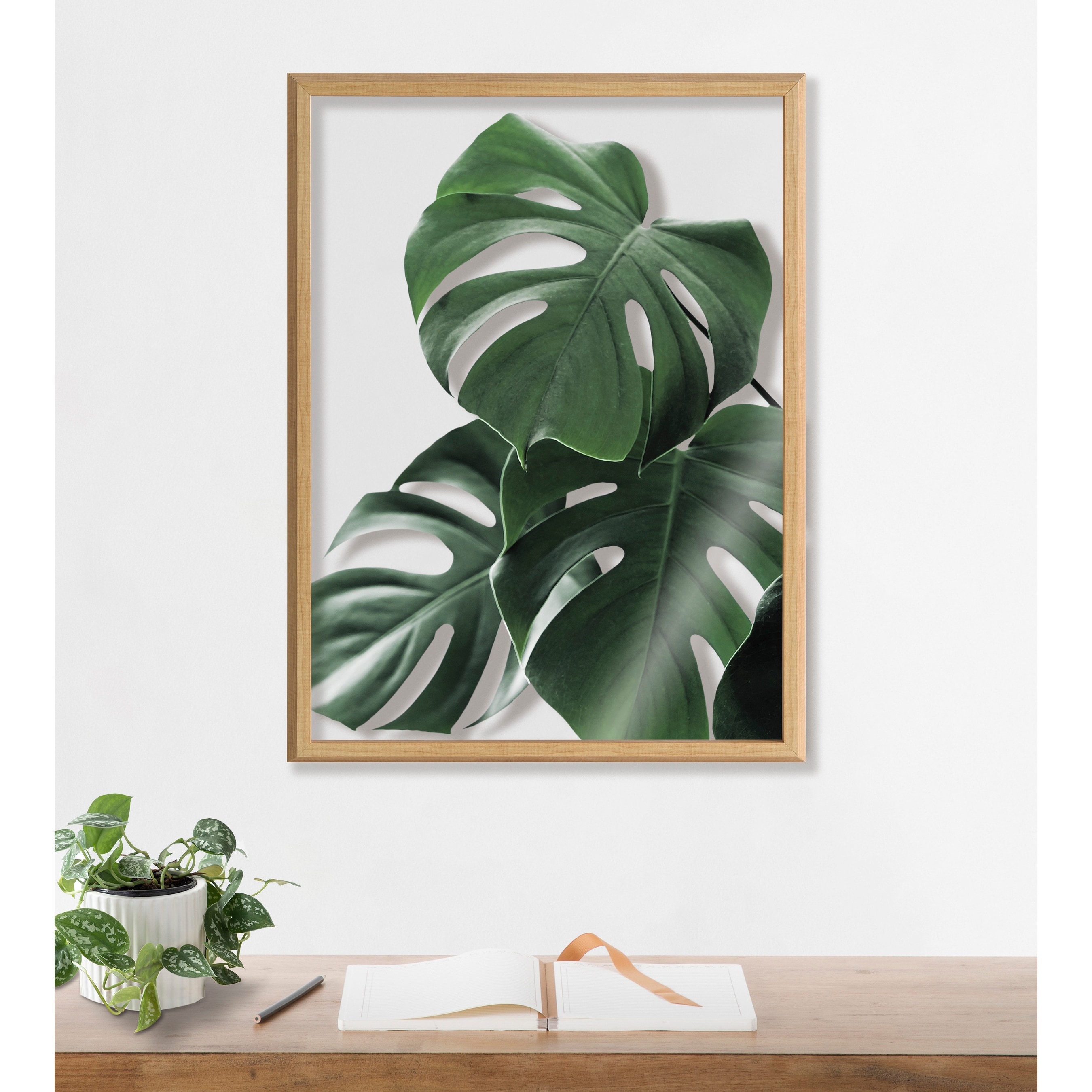 Kate and Laurel Blake Monstera Leaves Printed Glass by Amy Peterson