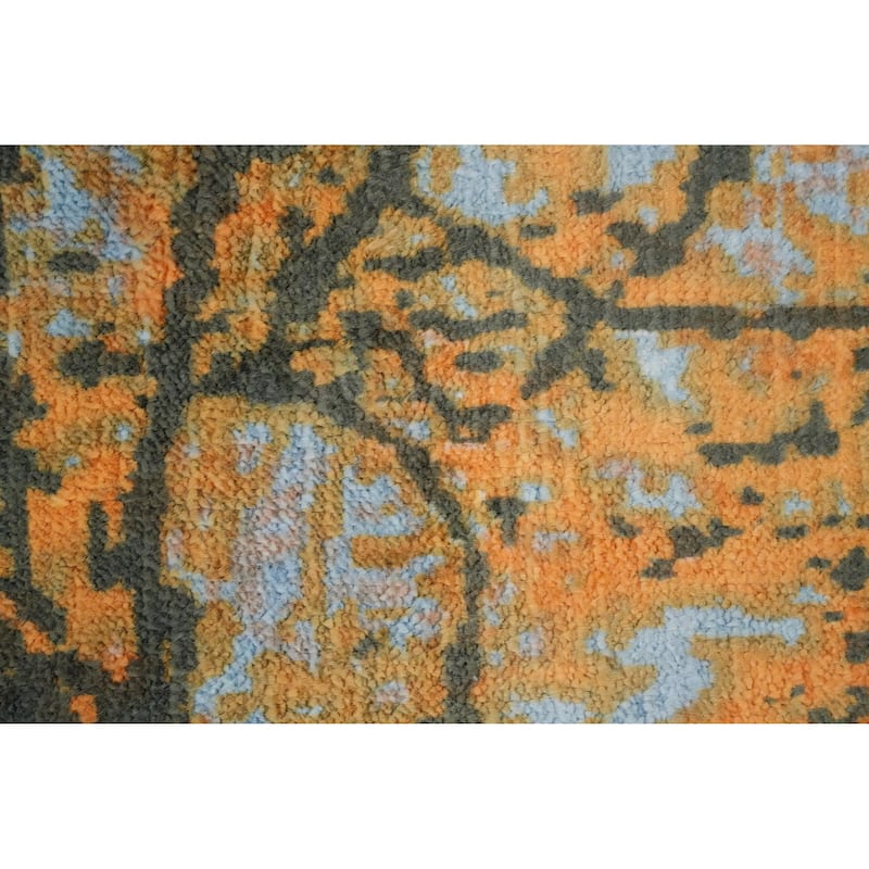 Hand Knotted Oriental Viscose Silk Carpet Modern Pictorial Oranges & Rust Abstract Area Rug - 7' 8'' X 5' 5''