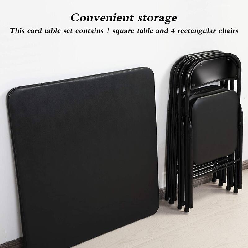 Taomika 5 Piece Black Folding Game Room Card Table and Upholstered Chair Set Table and Chair Set
