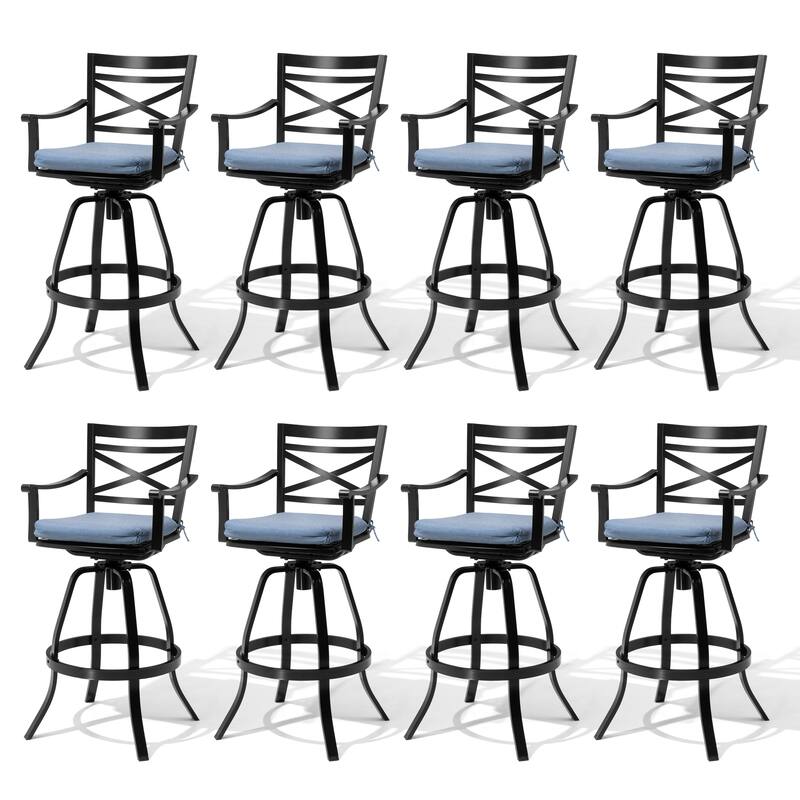 Pellebant Patio Outdoor Aluminum Swivel Bar Stools with Sunbrella Cushion - 21.7 in W x 16.5 in D x 46 in H - SpectrumDenim-8PC