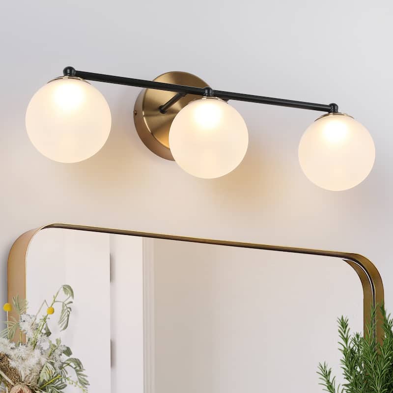 Modern 2/3-Light Black Gold LED Bathroom Vanity Light Globe Glass Wall Sconces