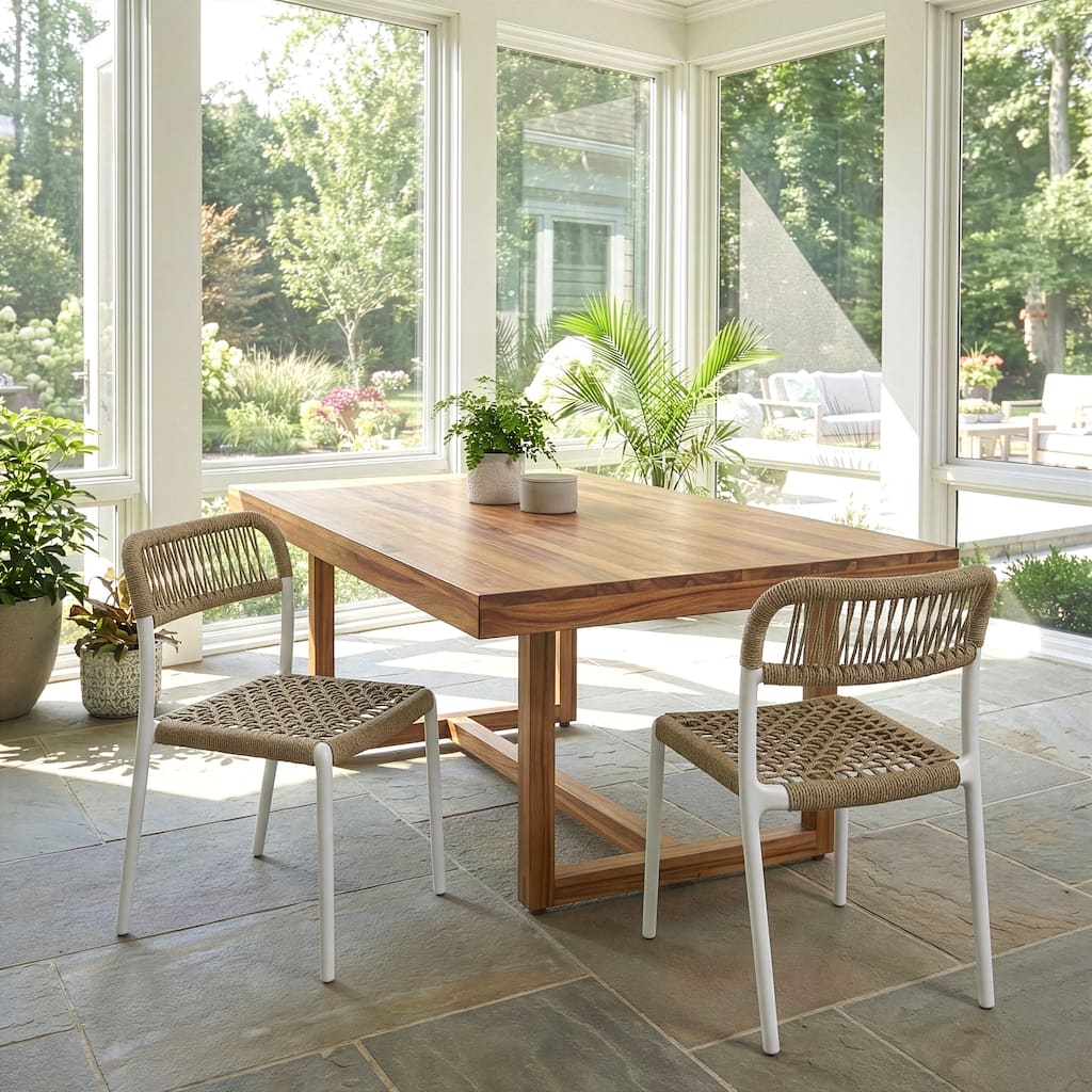 Set of 2 Belen Beige Woven Rope Fabric Dining Chair with Plastic Frame