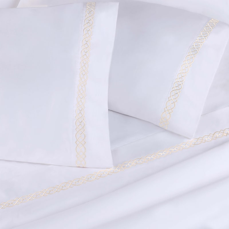 Superior Egyptian Cotton 1000 Thread Count Embroidered Scroll Pillowcases (Set of 2) - Standard - White-Ivory