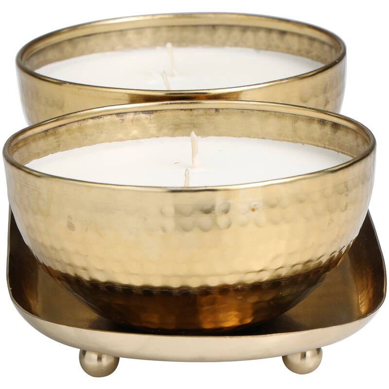 Gold or Copper or Silver Metal Scented Hammered 12 oz 2 Wick Candle with White Wax (Set of 2)