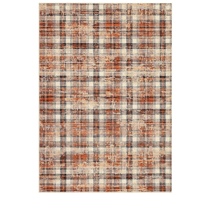 Garvee Earthy Plaid Soft Low Pile Foldable Area Rug