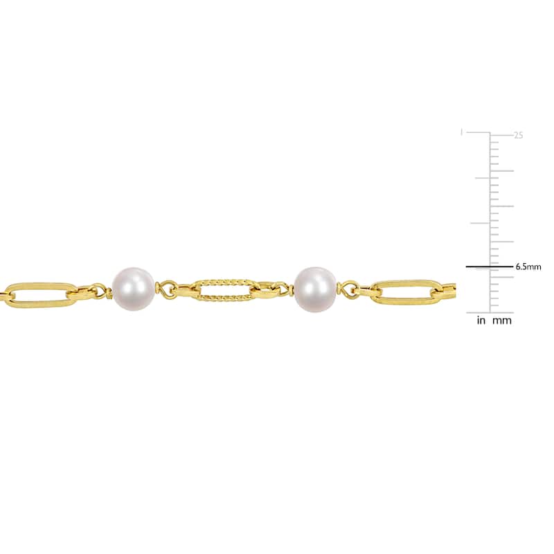 Miadora 7-7.5mm Cultured Freshwater Pearl Fancy Oval Link Bracelet Yellow Silver