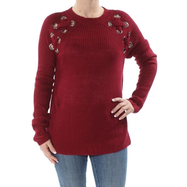 FRESHMAN FOREVER Womens Red Embellished Long Sleeve Jewel Neck Sweater Juniors Size: S
