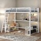 preview thumbnail 1 of 14, White Twin Size Metal Loft Bed with Desk, Storage Shelves and Charging Station