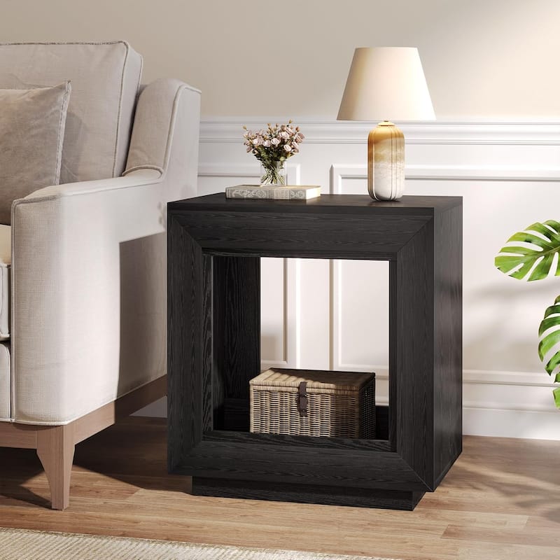 24" Rustic 2-Tier End Table, Side Table with Storage Shelf, Sofa Nightstand for Living Room, Bedroom, Entryway