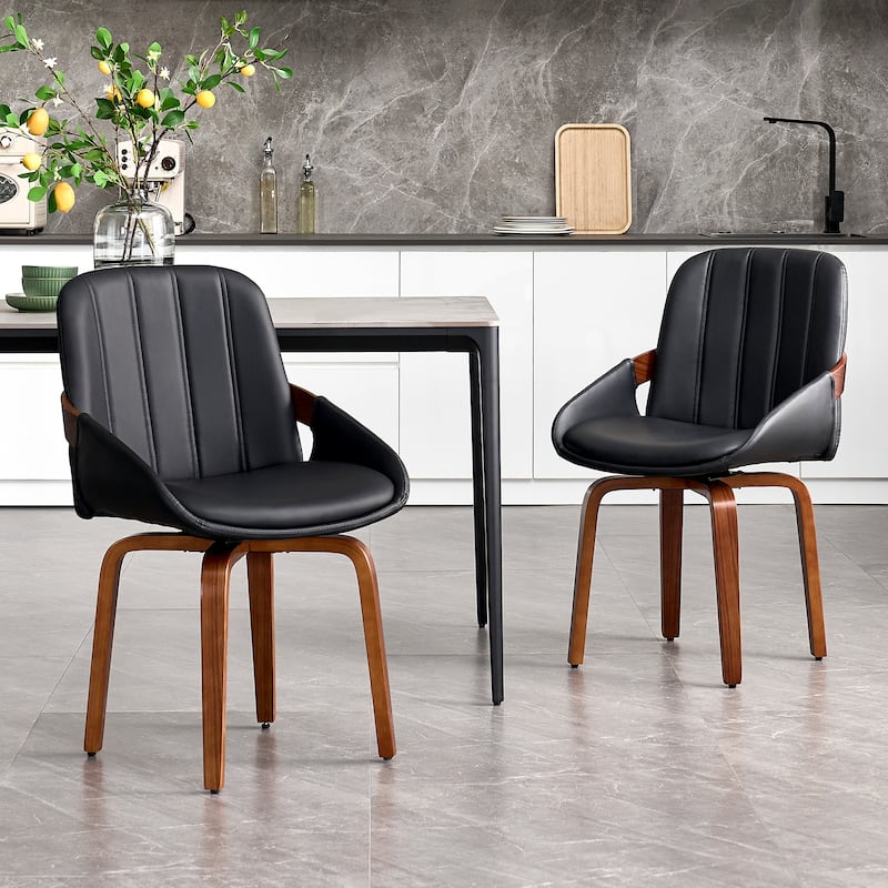 Upholstered Modern Faux Leather Swivel Dining Chairs Bentwood Side Chairs, Set of 2/4/6 - Set of 2 - Black