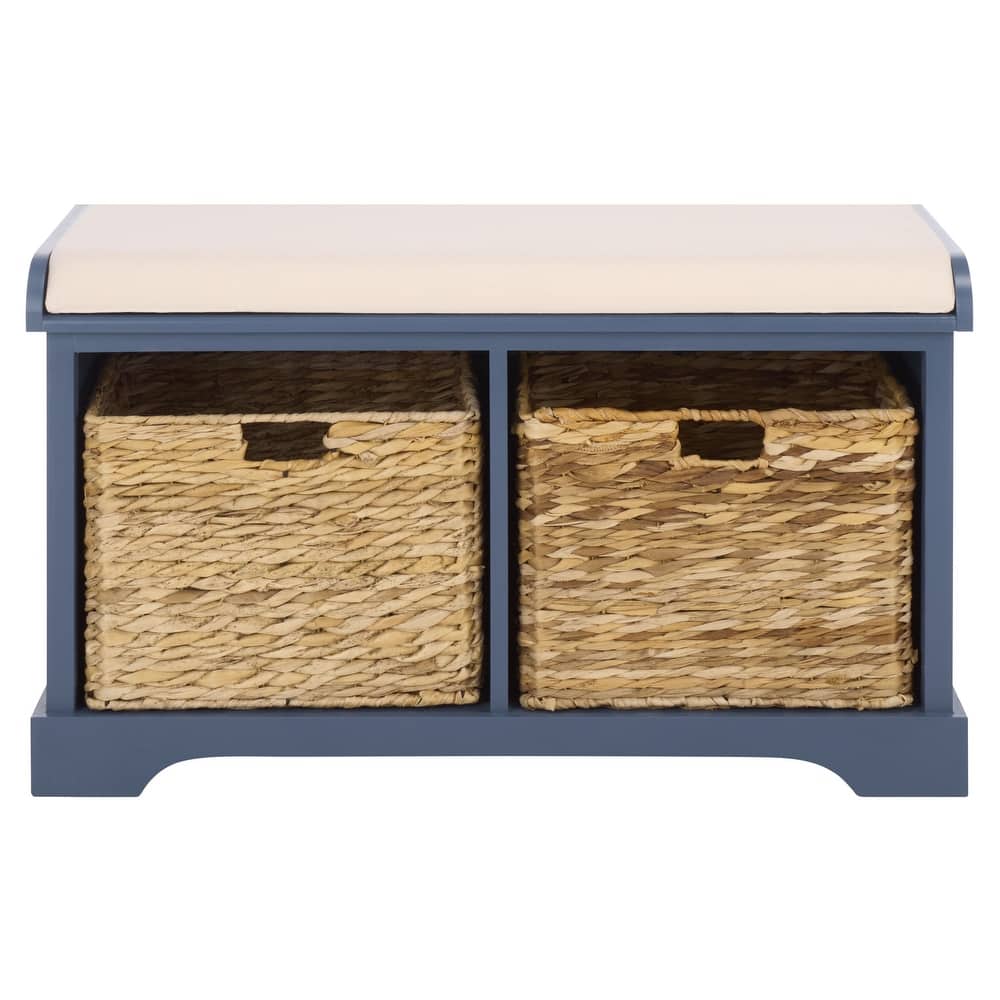 SAFAVIEH Euphemia Brown Woven Storage Basket Bench - 33.5" x 16.1" x 19.9" - 34"W x 16"D x 20"H