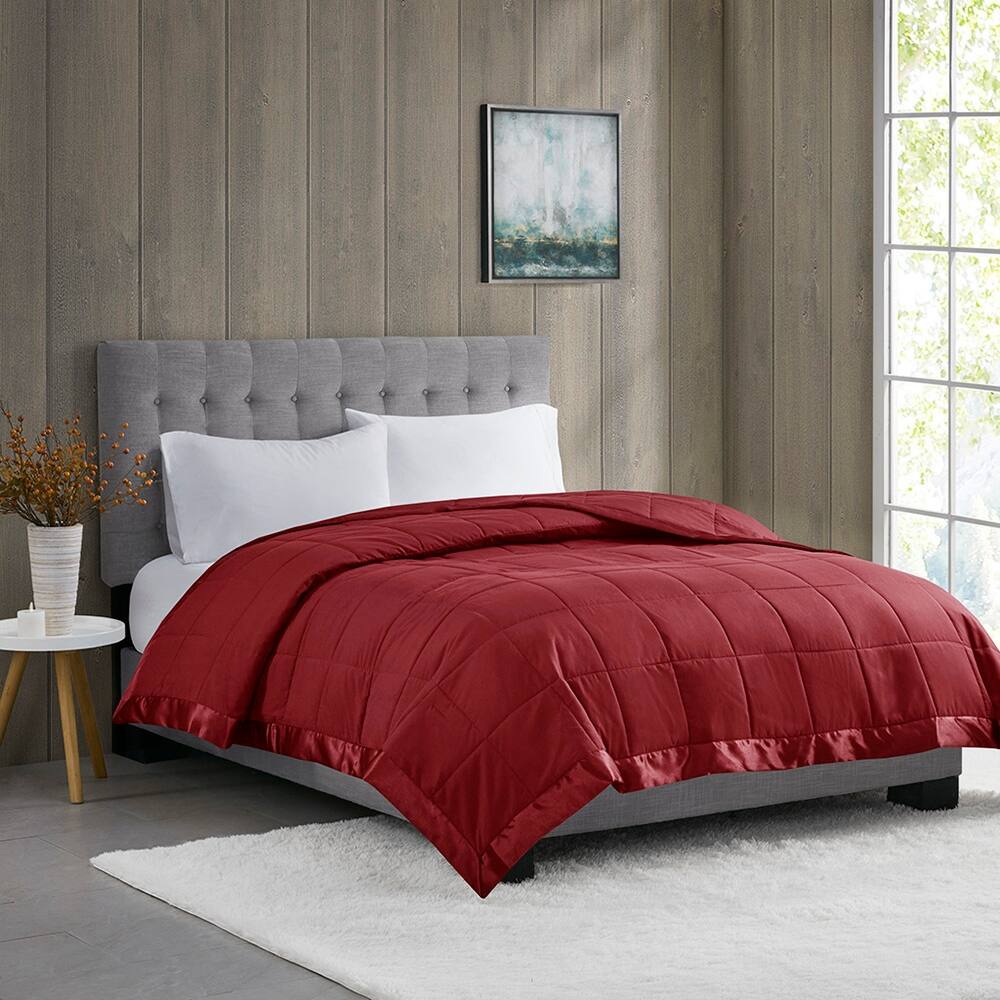 Full/Queen Lightweight Down Alternative Blanket with Satin Burgundy