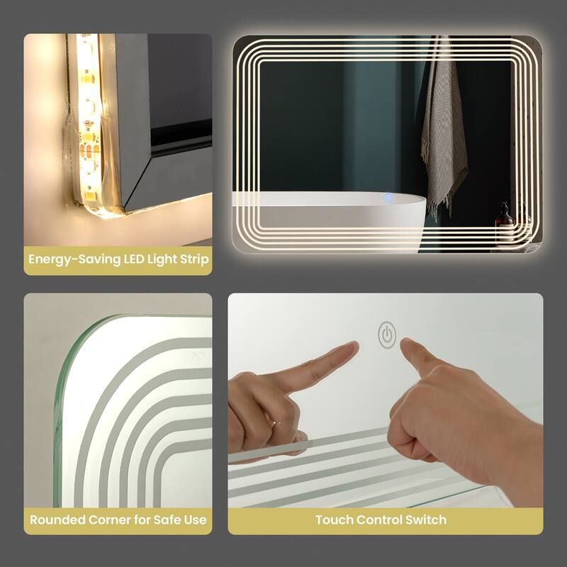 Costway Rectangle Bathroom LED Mirror Wall Mounted 3-Color Dimmable - 28''x20''x1''