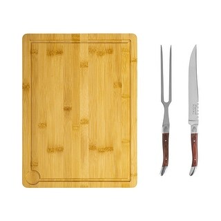 French Home Laguiole Pakkawood Carving Set with Wood Cutting Board - Brown