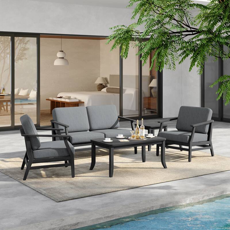 5-Piece Outdoor Teak Wood Patio Conversation Set with Cushions