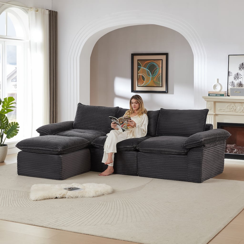 Modern Corduroy Cloud Sofa, Modular Sectional for Living Room with Plush Comfort