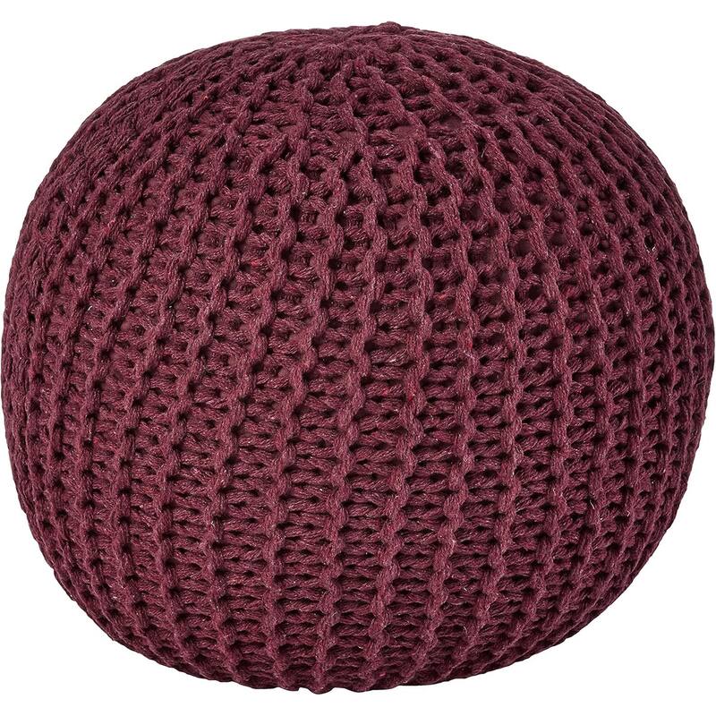 Urban Lifestyle Round Knit Pouf - Burgundy