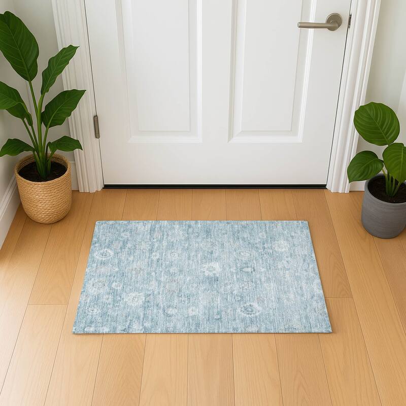 Premium Washable Super Soft Vintage Traditional Mayfield Rug - Blue - 1'8" x 2'6"