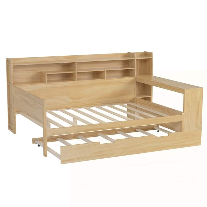Wooden Daybed with Storage Shelves