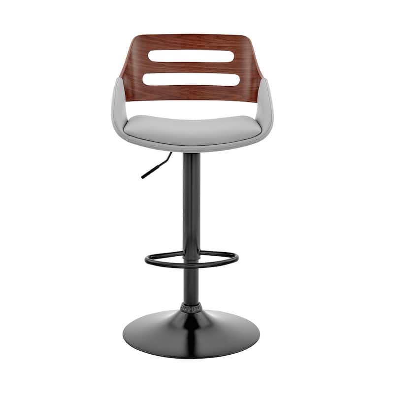 43" Tall Swivel Bar Stool in Grey with Adjustable Height and Faux Leather Seat and Armrest Support - 43"H x 20"W x 19"D