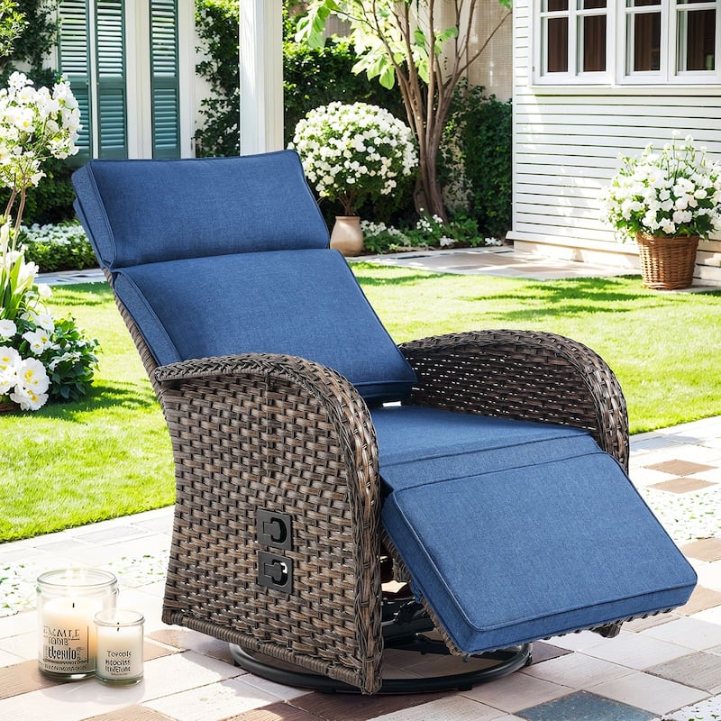 Pocassy Versatile Outdoor Recliner Chair - Blue Cushion - 1 Swivel Chair