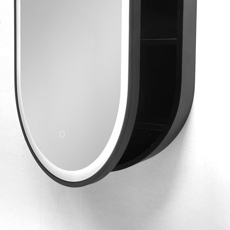 Alvana LED Black framed Wall mount Medicine Cabinet with Mirror Anti-fog function with 3 colors light